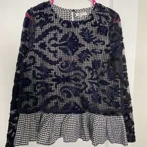 NWOT Adore Velvet Floral Lace & Gingham Long Sleeve Top (Medium)